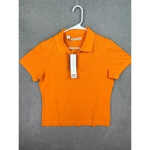 Cutter & Buck Polo Shirt Women L Orange Moisture Wicking 3/4 Sleeve Rugby Golf